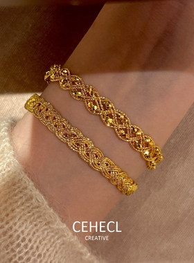 古法镂空沙金麻花编织手镯女手饰