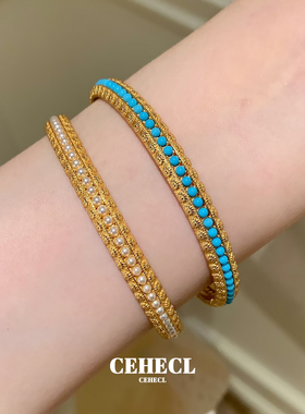 新中式贵气婉容仿绿松珍珠手镯女