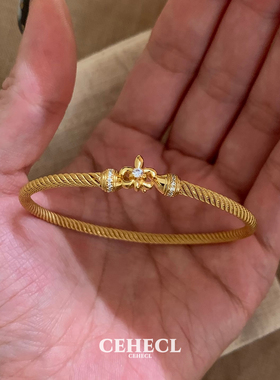 金色鸢尾麻花手镯女精致气质手环