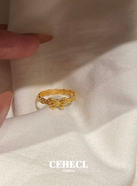 蕾丝花边蝴蝶结戒指公主食指戒女