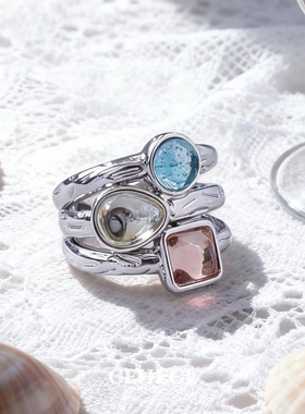 多层宝石叠戴戒指小众高级感指环