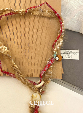 个性百搭布艺串珠项链女挂脖配饰