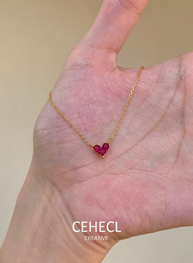爱心红宝石项链女小红心手链套装