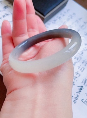 天然和田玉紫白半山半水手镯 生日礼物 和田玉镯 DH230815