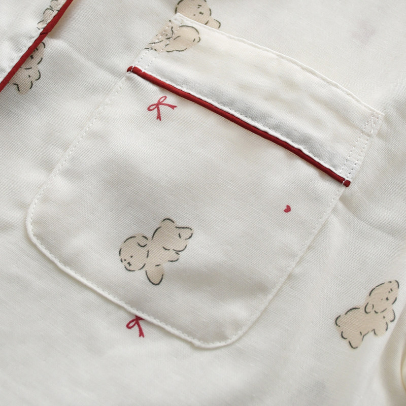 治愈卡通小狗睡衣女夏季纯棉纱布薄款短袖短裤长裤家居服三件套装,淘宝优惠券,粉丝福利购,淘宝优惠卷