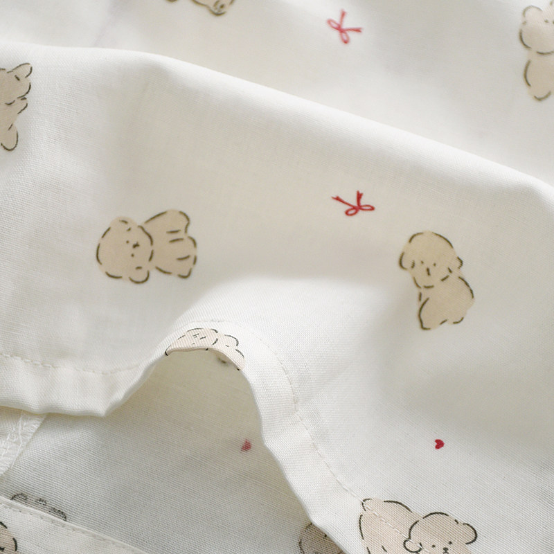 治愈卡通小狗睡衣女夏季纯棉纱布薄款短袖短裤长裤家居服三件套装,淘宝优惠券,粉丝福利购,淘宝优惠卷