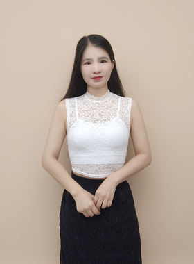 夏季韩版女蕾丝小半高领无袖短袖