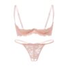 Sexy lace bra set pure desire hollow bra thin three-point underwear quarter cup free of take off
