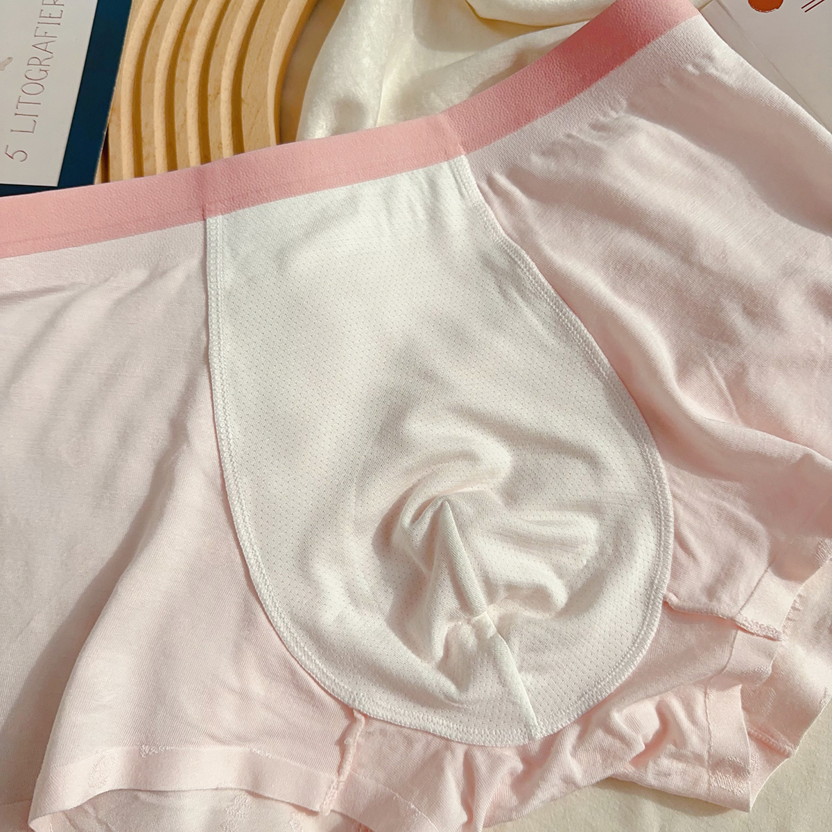 萌化绵绵糖~柔软舒适小熊提花夏季吸汗抗菌无痕男士平角内裤裤头 - 图1