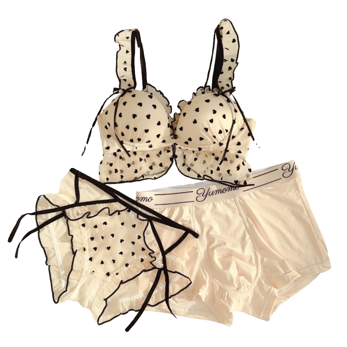 波点的诱惑透明网纱小胸聚拢上薄下厚爱心荷叶边仙女情侣内衣套装,淘宝优惠券,粉丝福利购,淘宝优惠卷