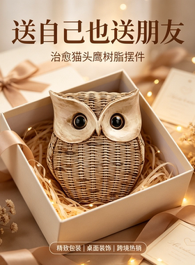 北欧风树脂猫头鹰摆件客厅电视柜桌面家居软装治愈小装饰好物