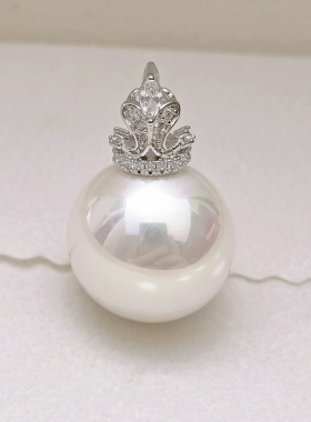 大白贝珠16-17mm亮泽七彩正圆高级仿海水珍珠大规格银配件吊坠