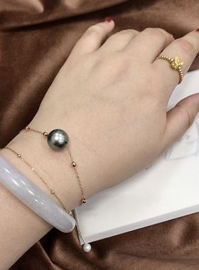 18k天然无染色大溪地黑珍珠手链