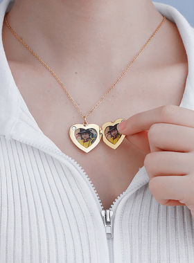 照片定制DIY爱心项链女锁骨链情侣