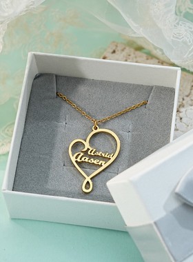 定制名字桃心项链女名字个性来图定做DIY字母锁骨链生日礼物情侣