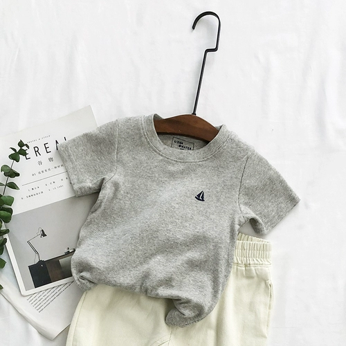 Детская мультяшная летняя хлопковая футболка с коротким рукавом для мальчиков, с вышивкой, круглый воротник, подходит для подростков