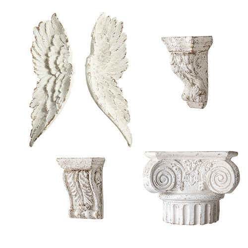 法式复古做旧浮雕乡村背景墙面玄关组合翅膀壁挂壁饰民宿墙面饰品 - 图3