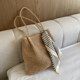 Ins Korean retro straw bag zipper shoulder beach bag simple forest woven tote bag large capacity women's bag