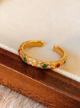 锆石圆形开口戒指小众感指环