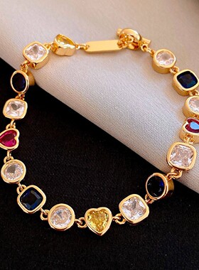 复古中古风锆石圆形爱心拼接手链