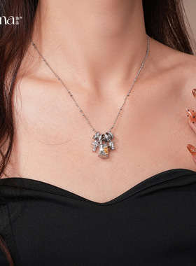 冷淡风锆石锁形十字架带吊坠项链