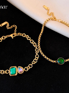 欧美风不锈钢镶钻方形水滴手链