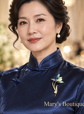 优雅经典国风蓝色滴油玉兰花胸针