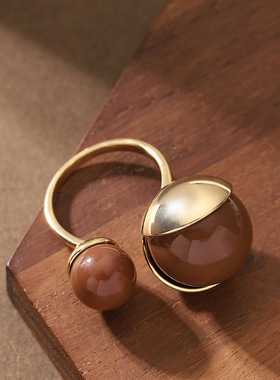 夸张大气正圆珍珠可调节开口戒指