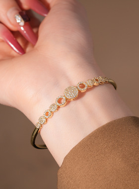 14k真金电镀锆石圆形卡扣手镯