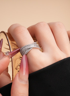 锆石交叉x形开口戒指小众感指环