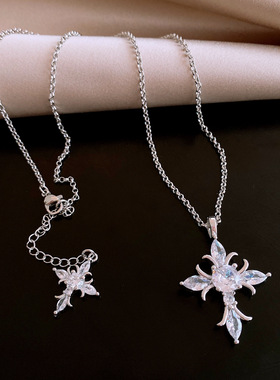 不锈钢锆石十字架项链轻奢小众