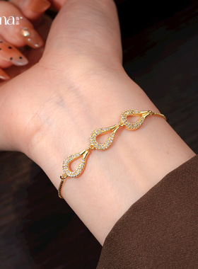 欧美简约锆石水滴镂空拼接手链