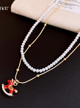 锆石本命年小马珍珠项链