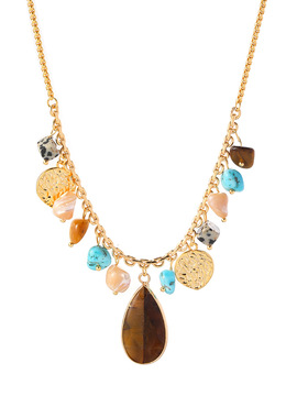 复古虎眼石水滴吊坠项链