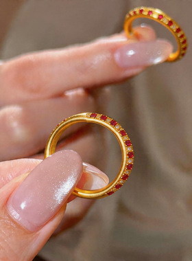 简约锆石彩色圆形开口戒指