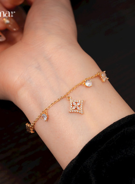 18k金电镀法式锆石芒星花朵手链