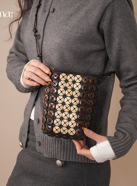 复古民族风几何木珠椰壳花朵包包