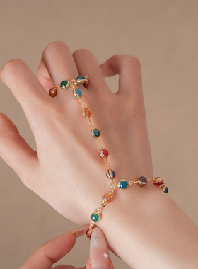 欧美ins风彩色水晶圆形手链