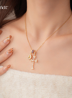 简约锆石几何十字架项链