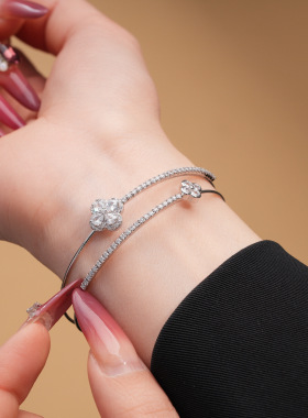 法式精致锆石花朵双层手镯