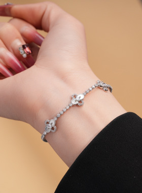 法式锆石贝母花朵卡扣手链