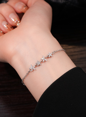 18k真金电镀锆石花朵手链