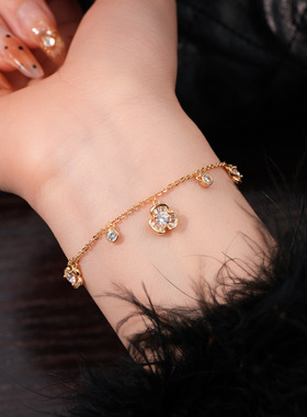 18k真金电镀锆石花朵吊坠手链