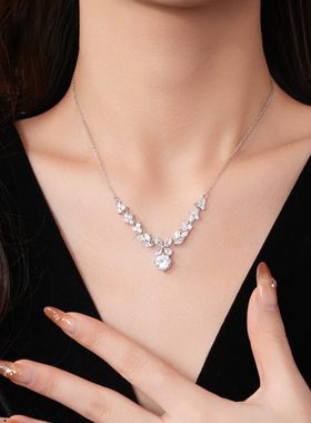 冷淡风锆石花朵叶子圆形吊坠项链