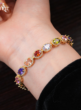 中古风椭圆形彩色锆石卡扣手链