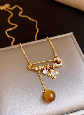 锆石花朵别针虎眼石项链毛衣链