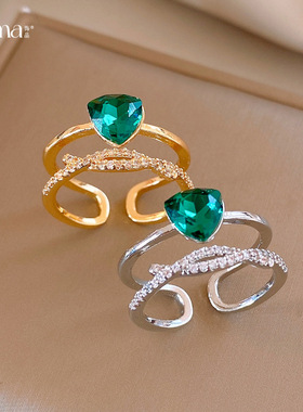 原创设计复古水滴绿锆石戒指