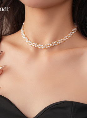 18K真金电镀米粒串珠珍珠项链