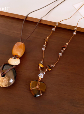 复古民族风晕染树脂圆形镂空项链