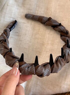 美拉德格纹褶皱带齿发箍防滑不勒
